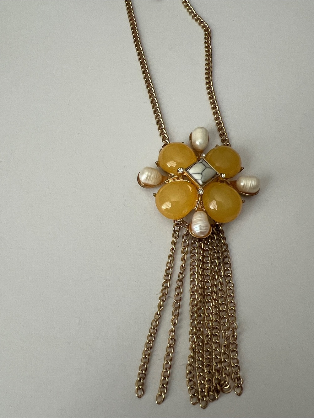 Yellow Flower Pendant Necklace with Pearl Accents